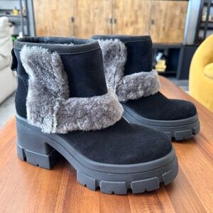 Ugg Brooklyn Sunburst Black Fur-Lined Ankle Boots